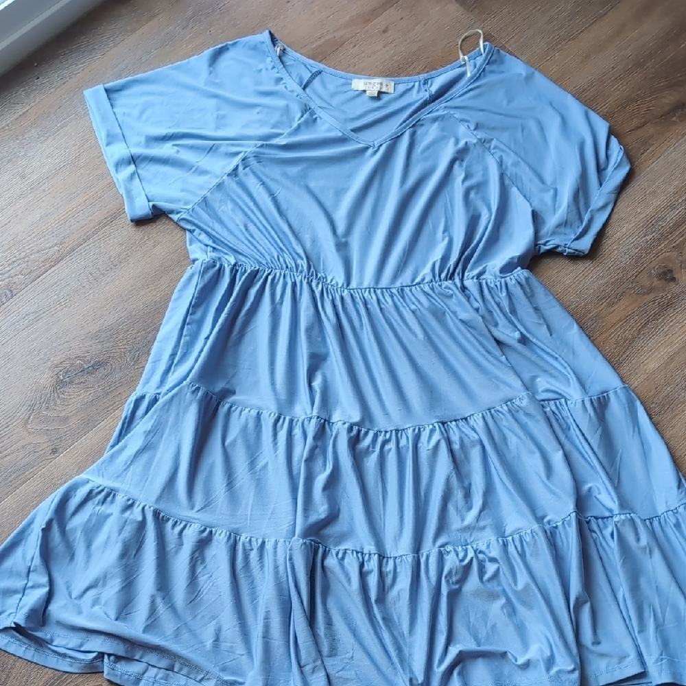 Umgee Blue Tiered Ruffled Midi Dress